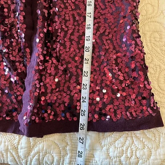 Sequin embellished plum berry open front cardigan, size L - Picture 7 of 7